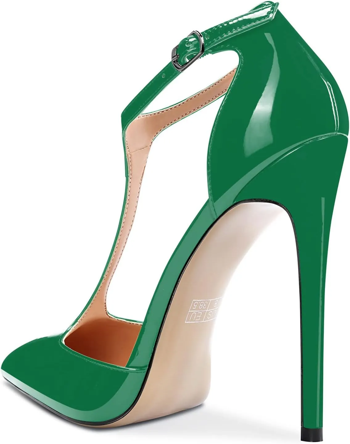 Aachcol Women T-strap Sandals High Stiletto Heel Pointed Toe Mary Jane Ankle Strap Patent Pumps Clear Dress Shoes 5 Inch