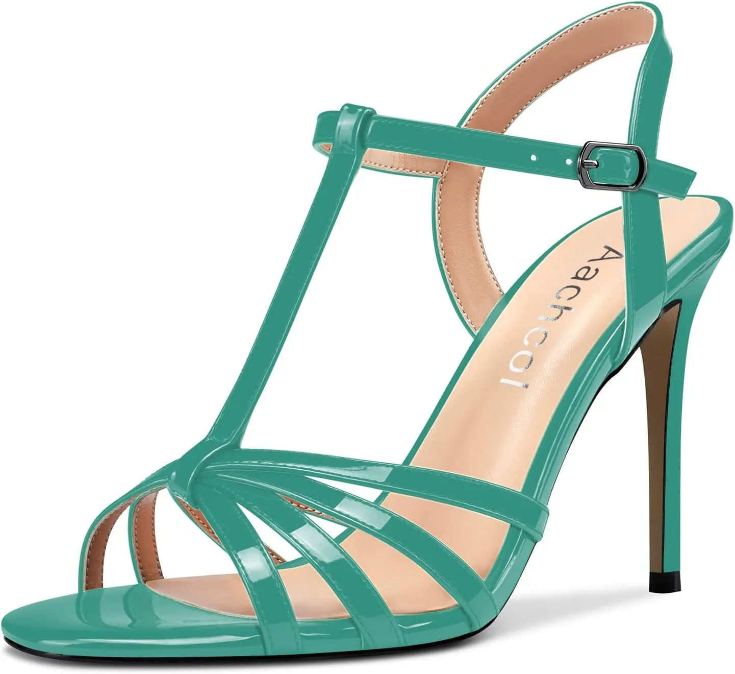 Aachcol Women T-strap Slingback Sandals Stiletto High Heel Peep Open Toe Ankle Strap Shoes 4 Inches