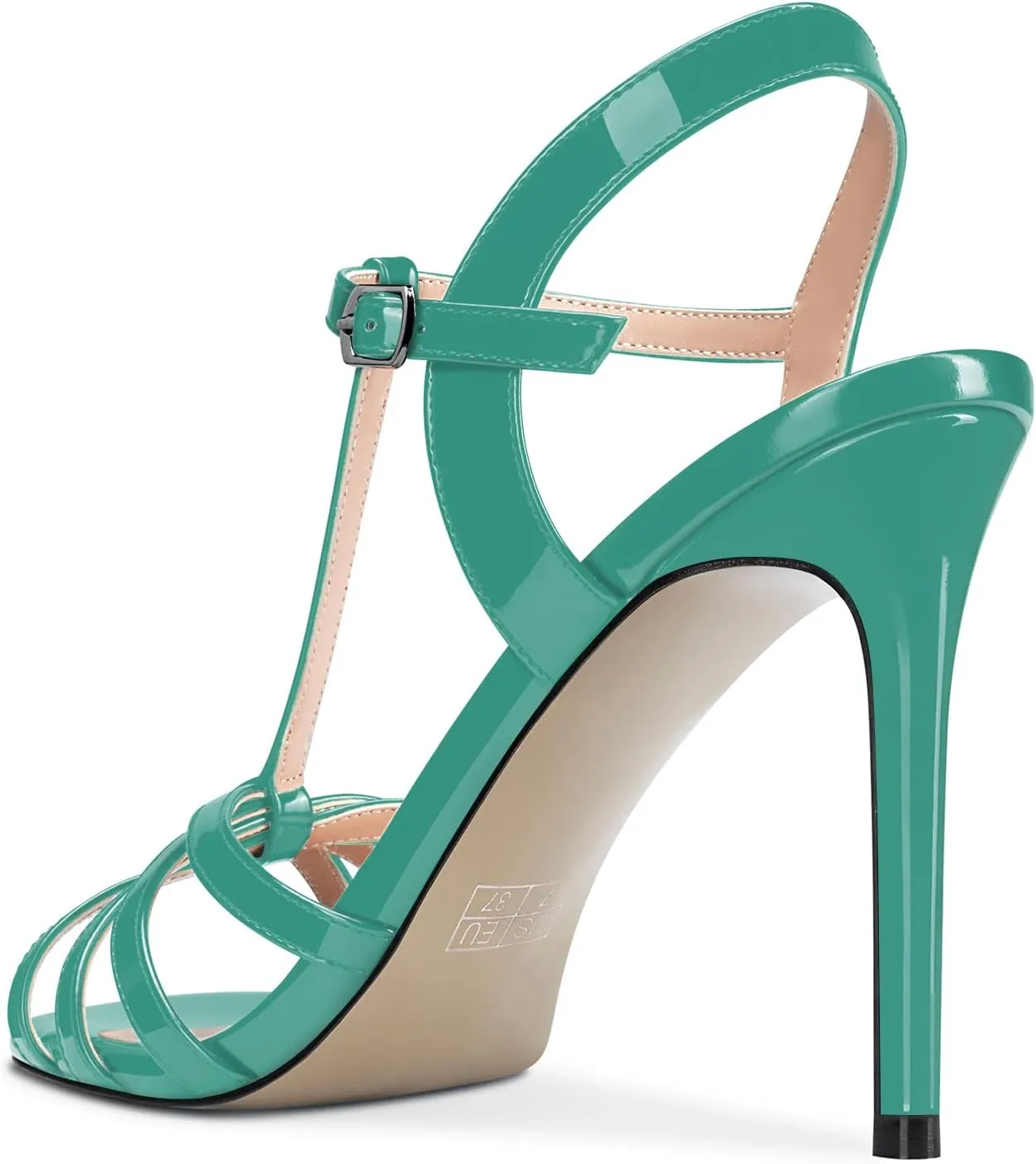 Aachcol Women T-strap Slingback Sandals Stiletto High Heel Peep Open Toe Ankle Strap Shoes 4 Inches