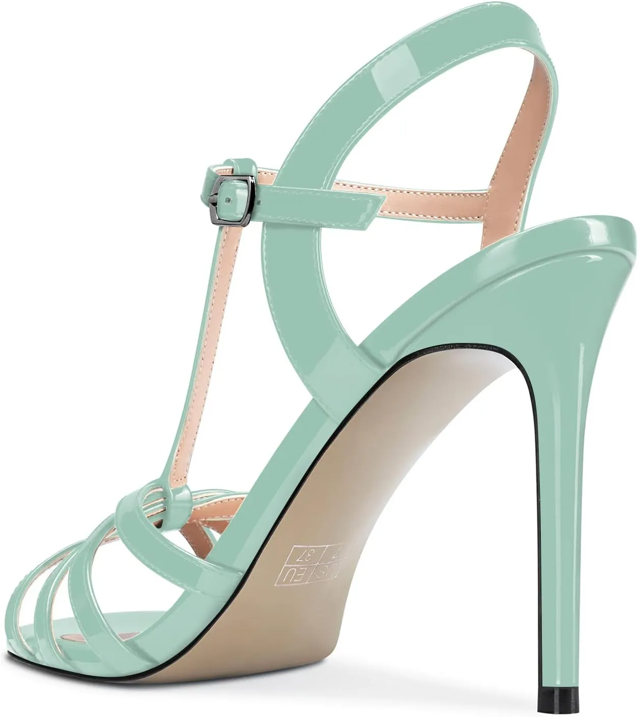 Aachcol Women T-strap Slingback Sandals Stiletto High Heel Peep Open Toe Ankle Strap Shoes 4 Inches