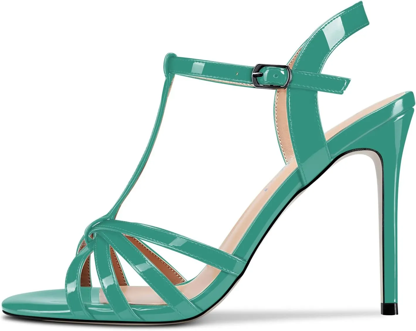 Aachcol Women T-strap Slingback Sandals Stiletto High Heel Peep Open Toe Ankle Strap Shoes 4 Inches