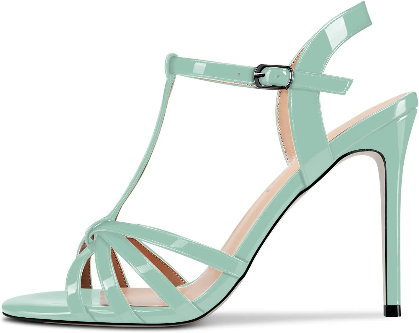 Aachcol Women T-strap Slingback Sandals Stiletto High Heel Peep Open Toe Ankle Strap Shoes 4 Inches