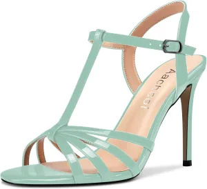 Aachcol Women T-strap Slingback Sandals Stiletto High Heel Peep Open Toe Ankle Strap Shoes 4 Inches
