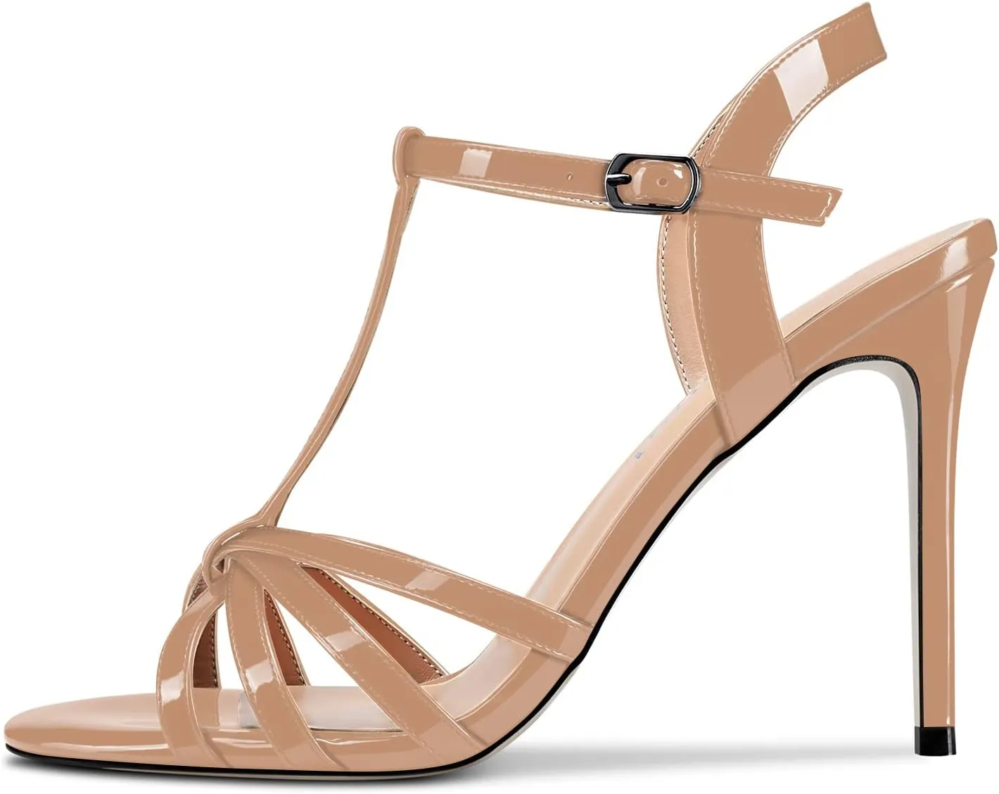 Aachcol Women T-strap Slingback Sandals Stiletto High Heel Peep Open Toe Ankle Strap Shoes 4 Inches