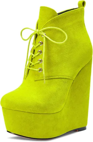 Aachcol Women Wedge Ankle Boots Close Round Toe Platform Chunky Block Heel Cute Classic 6 Inch