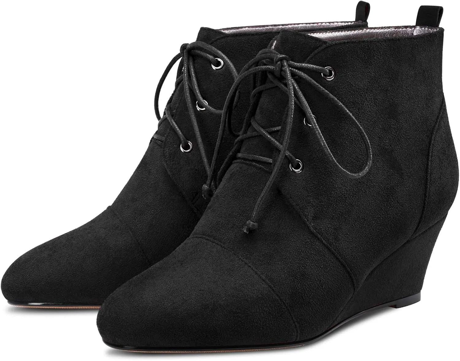 Aachcol Women Wedge Ankle Boots Short Bootie Round Close Toe High Chunky Block Heel Suede Lace-up 2 Inch