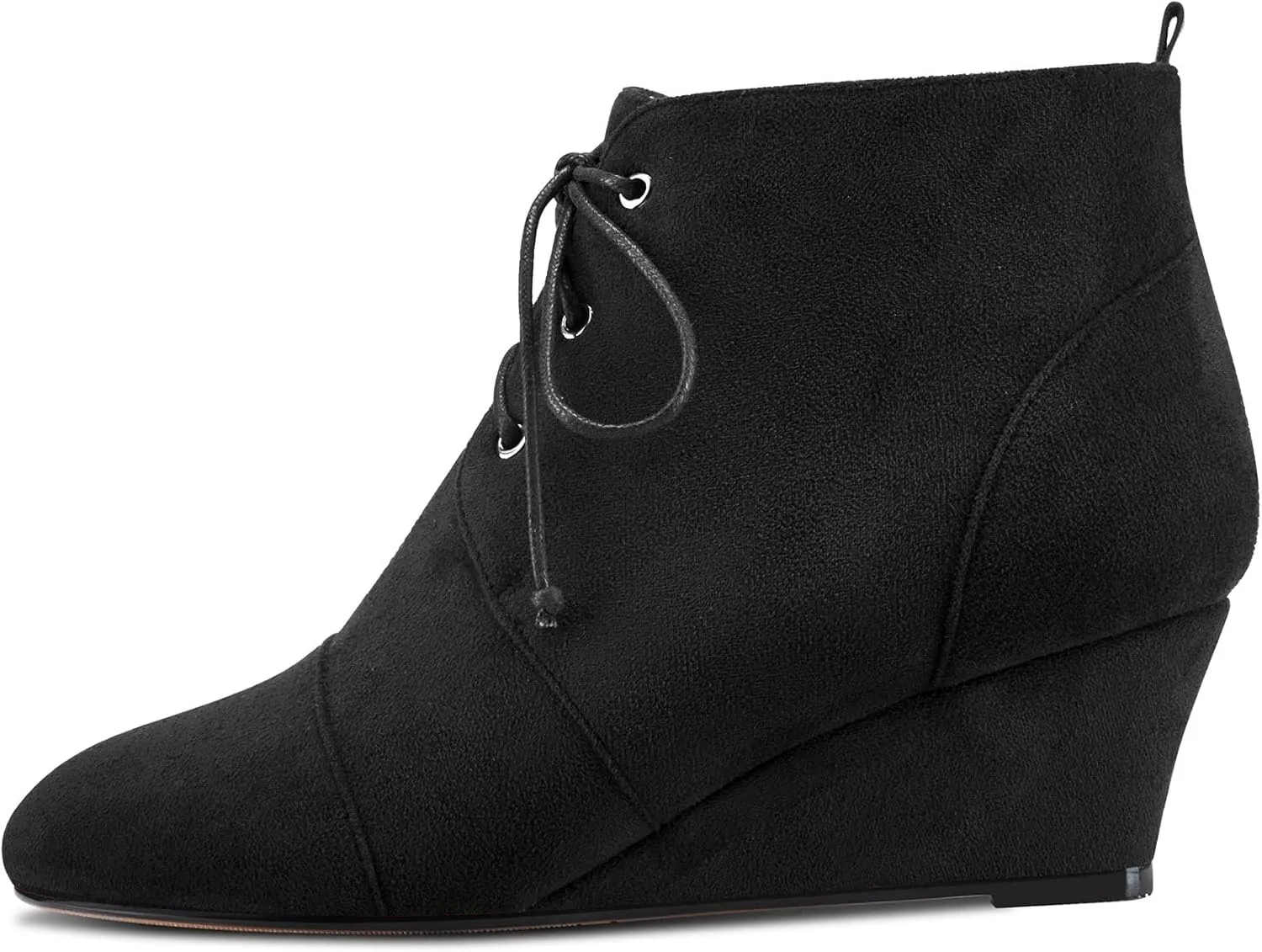 Aachcol Women Wedge Ankle Boots Short Bootie Round Close Toe High Chunky Block Heel Suede Lace-up 2 Inch