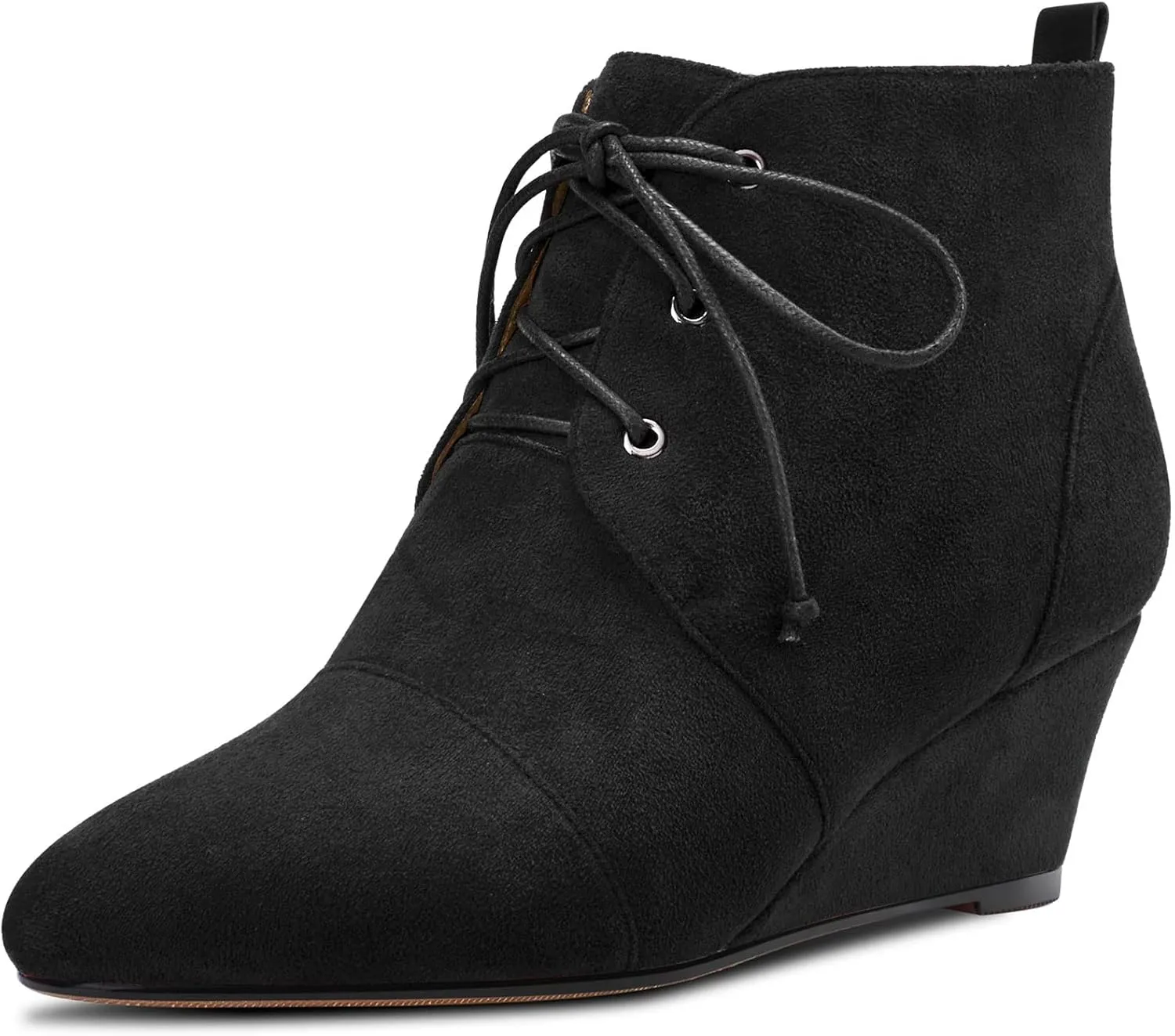 Aachcol Women Wedge Ankle Boots Short Bootie Round Close Toe High Chunky Block Heel Suede Lace-up 2 Inch