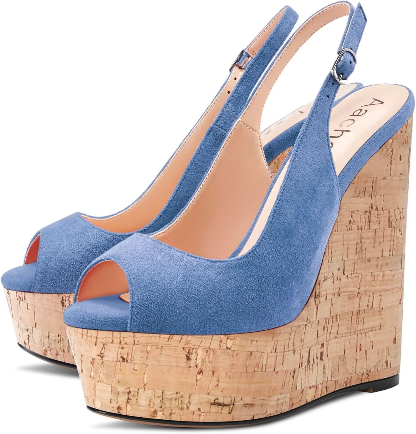 Aachcol Women Wedge Platform Pumps Peep Open Toe Ankle Strap Slingback Backstrap High Heel Dress Shoes Sandals Suede 6 Inch