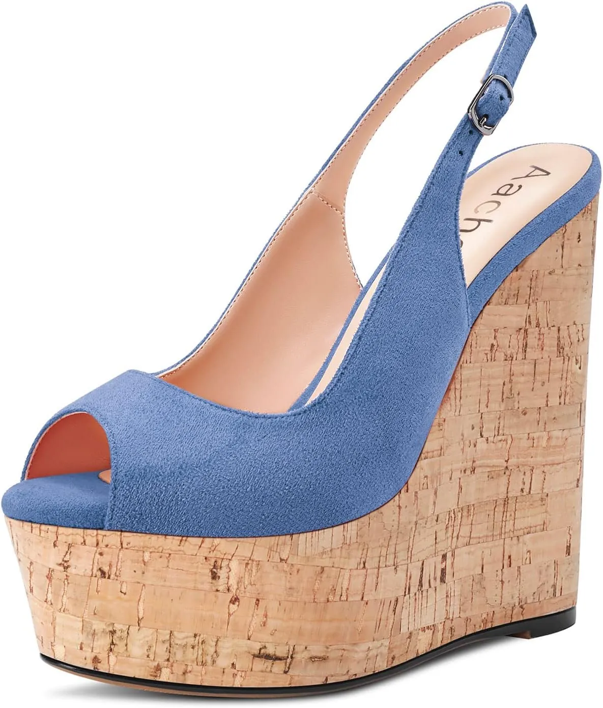 Aachcol Women Wedge Platform Pumps Peep Open Toe Ankle Strap Slingback Backstrap High Heel Dress Shoes Sandals Suede 6 Inch