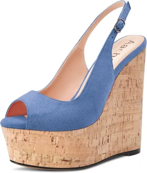 Aachcol Women Wedge Platform Pumps Peep Open Toe Ankle Strap Slingback Backstrap High Heel Dress Shoes Sandals Suede 6 Inch