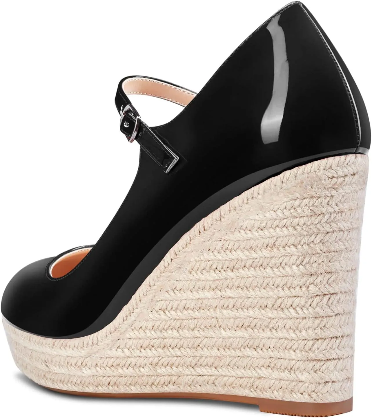 Aachcol Women Wedge Platform Pumps Round Toe Mary Jane Ankle Strap Chunky Block High Heel Dress Shoes Patent 4 Inch