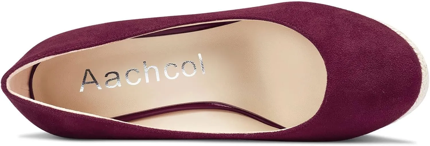 Aachcol Women Wedge Pumps Braid Platform High Heel Close Round Toe Sandals Slip-on Dress Shoes Classic Wedding Party 4 Inche