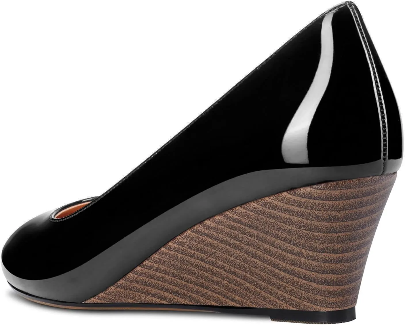 Aachcol Women Wedge Pumps Cork Mid Heel Close Round Toe Slip-on Wedding Office Dress Shoes 2 Inches