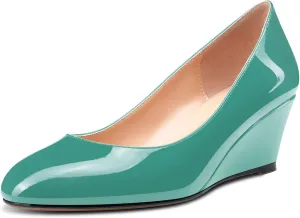Aachcol Women Wedge Pumps Mid Heel Round Toe Slip-on Dress Shoes Wedding Office Party 2 Inches