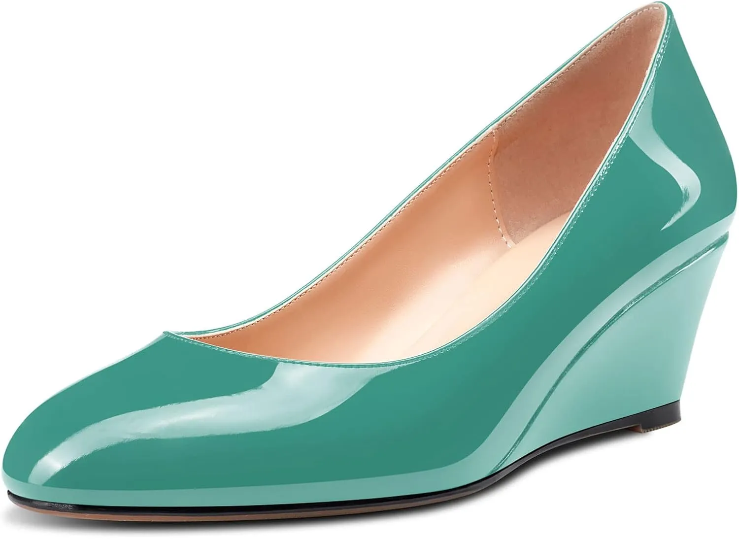 Aachcol Women Wedge Pumps Mid Heel Round Toe Slip-on Dress Shoes Wedding Office Party 2 Inches