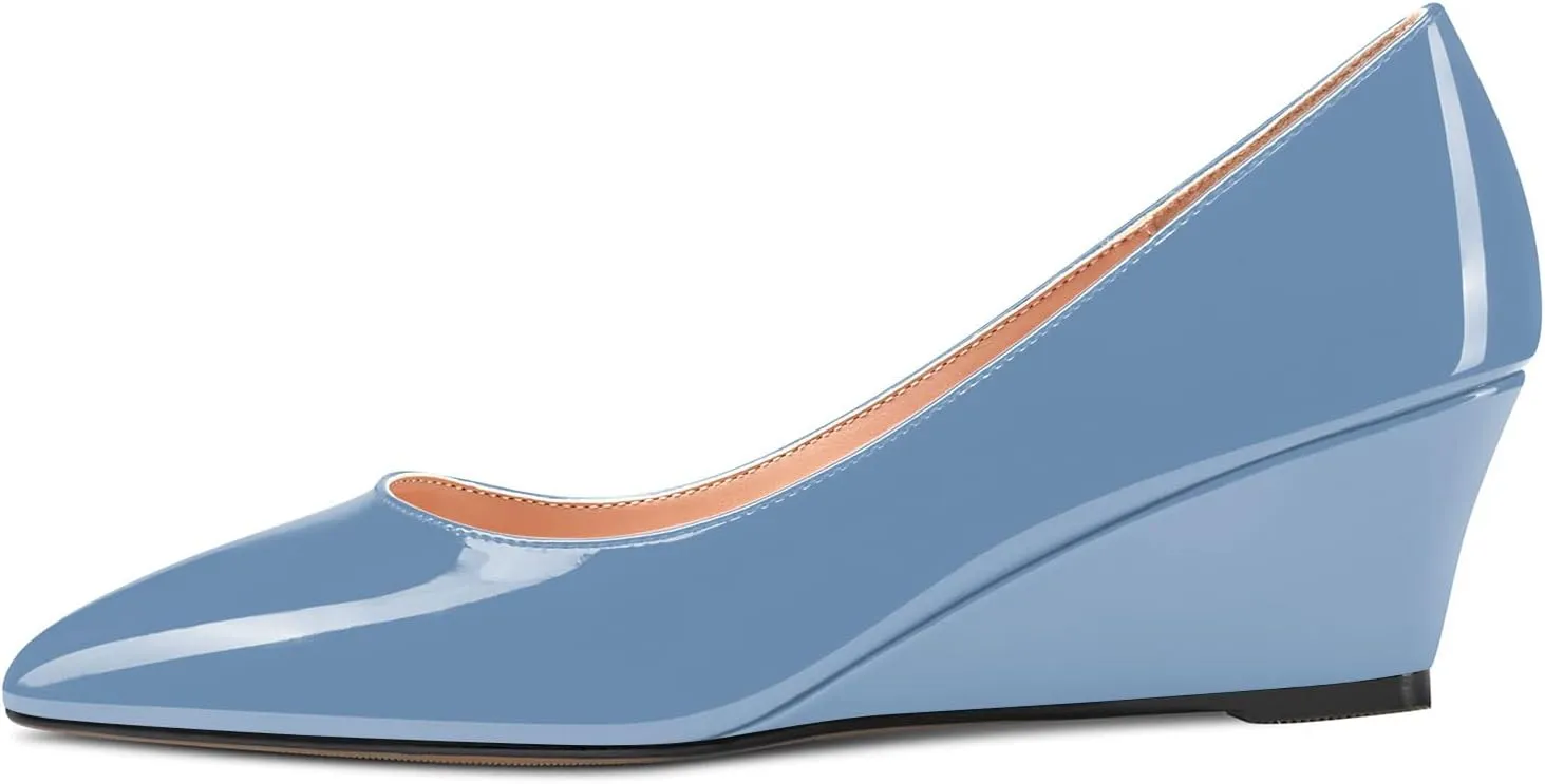 Aachcol Women Wedge Pumps Mid Heels Pointed Toe Slip-on Wedding Party 2 Inches
