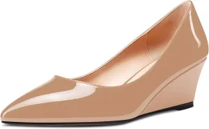 Aachcol Women Wedge Pumps Mid Heels Pointed Toe Slip-on Wedding Party 2 Inches