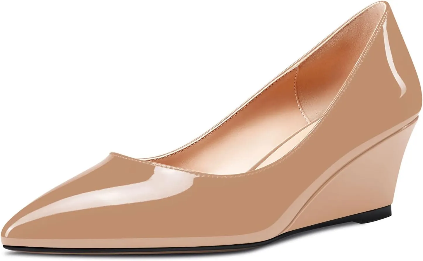 Aachcol Women Wedge Pumps Mid Heels Pointed Toe Slip-on Wedding Party 2 Inches