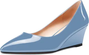 Aachcol Women Wedge Pumps Mid Heels Pointed Toe Slip-on Wedding Party 2 Inches