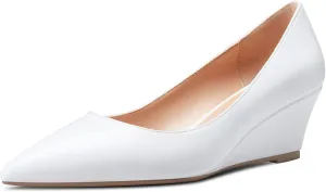 Aachcol Women Wedge Pumps Mid Heels Pointed Toe Slip-on Wedding Party 2 Inches