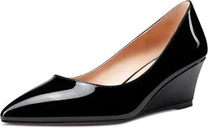 Aachcol Women Wedge Pumps Mid Heels Pointed Toe Slip-on Wedding Party 2 Inches
