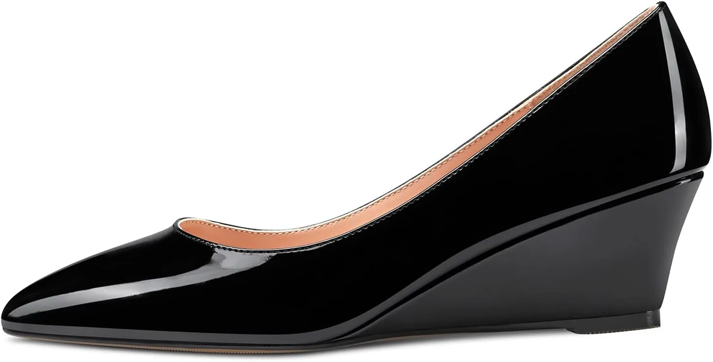 Aachcol Women Wedge Pumps Mid Heels Pointed Toe Slip-on Wedding Party 2 Inches