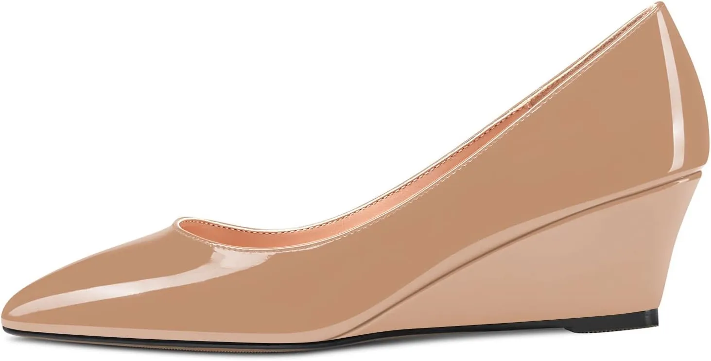 Aachcol Women Wedge Pumps Mid Heels Pointed Toe Slip-on Wedding Party 2 Inches