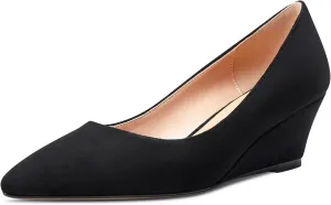 Aachcol Women Wedge Pumps Mid Heels Pointed Toe Slip-on Wedding Party 2 Inches