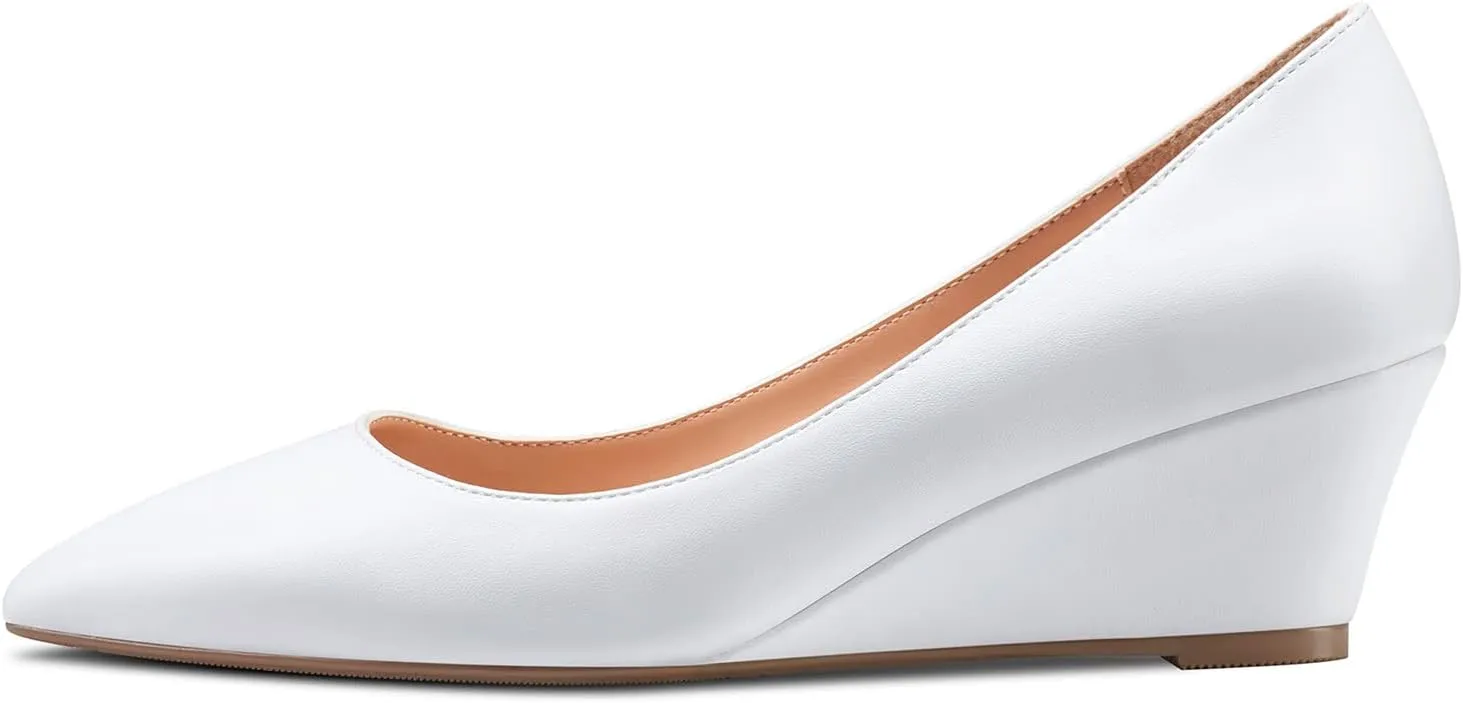 Aachcol Women Wedge Pumps Mid Heels Pointed Toe Slip-on Wedding Party 2 Inches