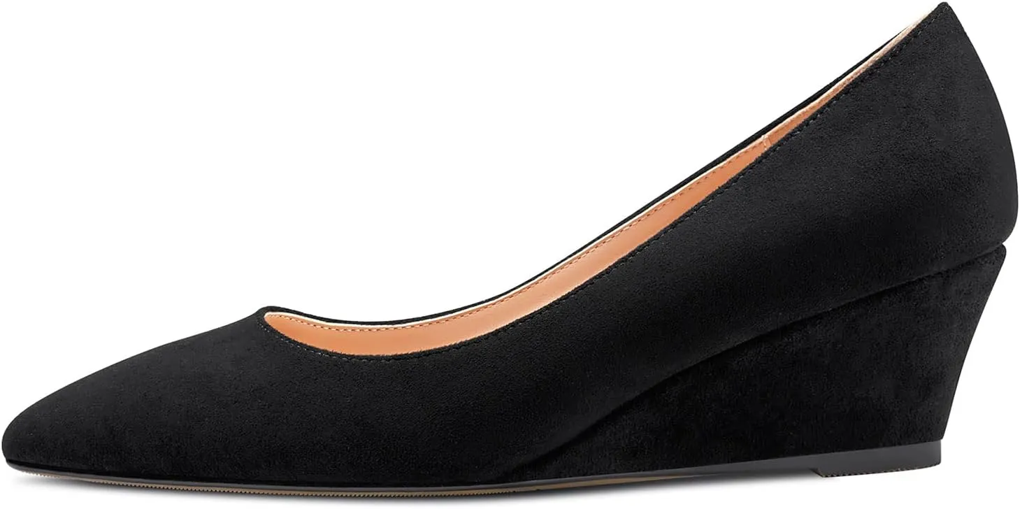 Aachcol Women Wedge Pumps Mid Heels Pointed Toe Slip-on Wedding Party 2 Inches