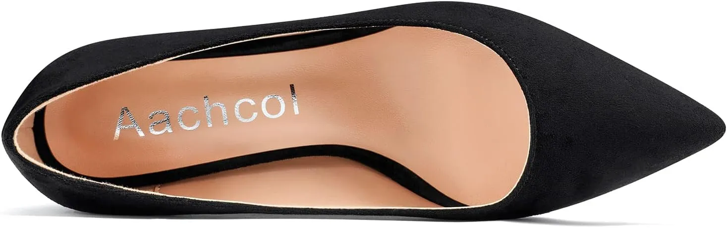 Aachcol Women Wedge Pumps Mid Heels Pointed Toe Slip-on Wedding Party 2 Inches
