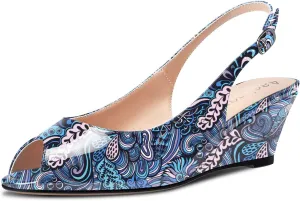 Aachcol Women Wedge Pumps Peep Open Toe Chunky Block Mid Heel Slingback Ankle Strap Sandals Dress Shoes Party 2 Inch
