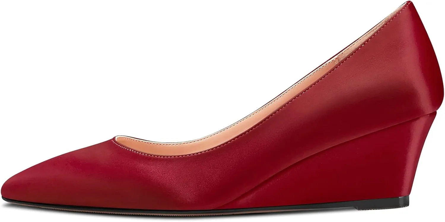 Aachcol Women Wedge Pumps Pointed Toe Mid Heel Slip-on Dress Shoes Wedding Party 2 Inch