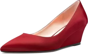 Aachcol Women Wedge Pumps Pointed Toe Mid Heel Slip-on Dress Shoes Wedding Party 2 Inch