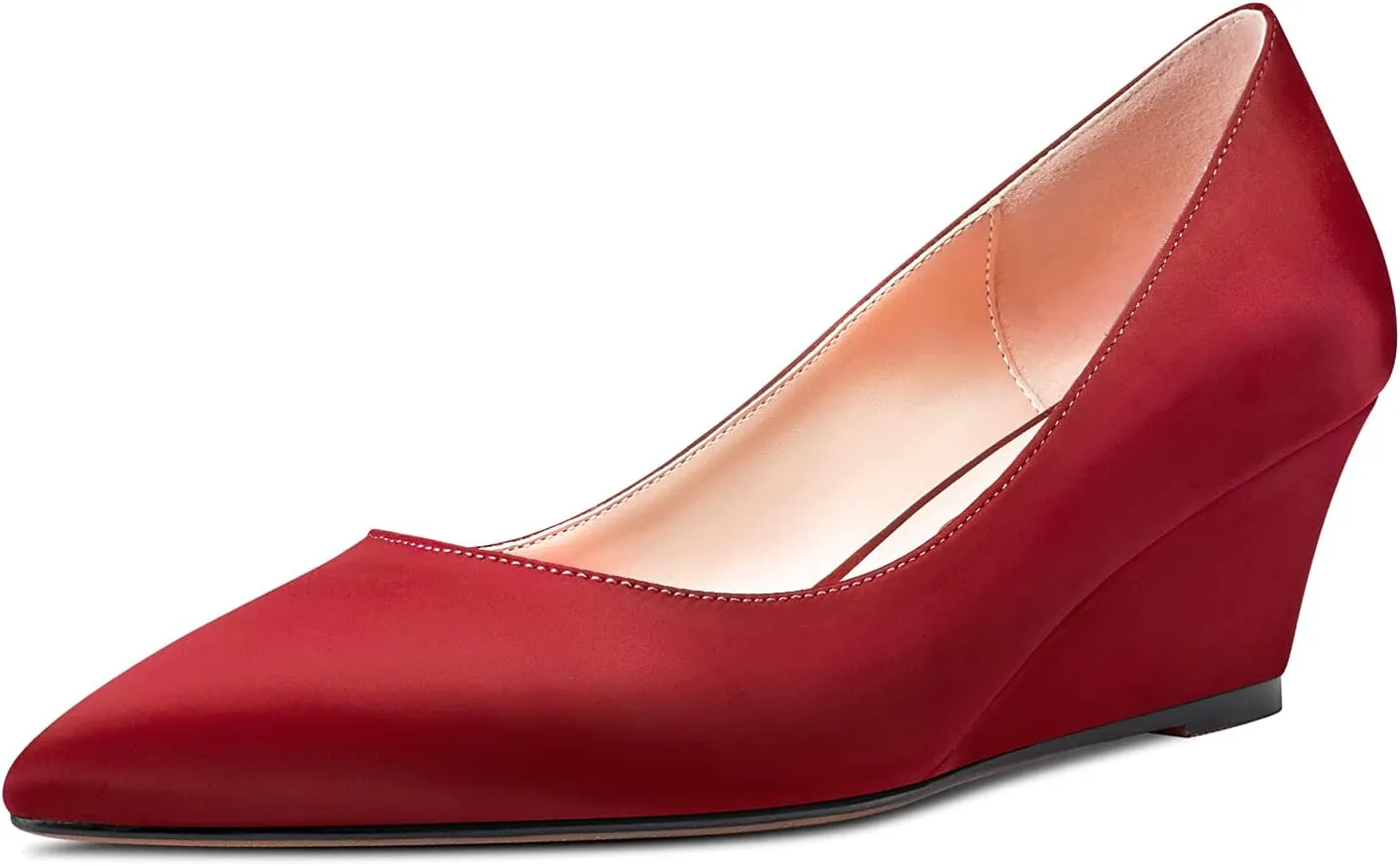 Aachcol Women Wedge Pumps Pointed Toe Mid Heel Slip-on Dress Shoes Wedding Party 2 Inch