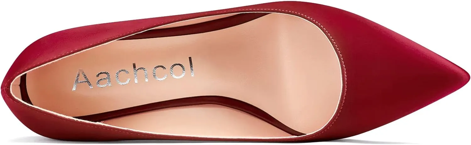 Aachcol Women Wedge Pumps Pointed Toe Mid Heel Slip-on Dress Shoes Wedding Party 2 Inch