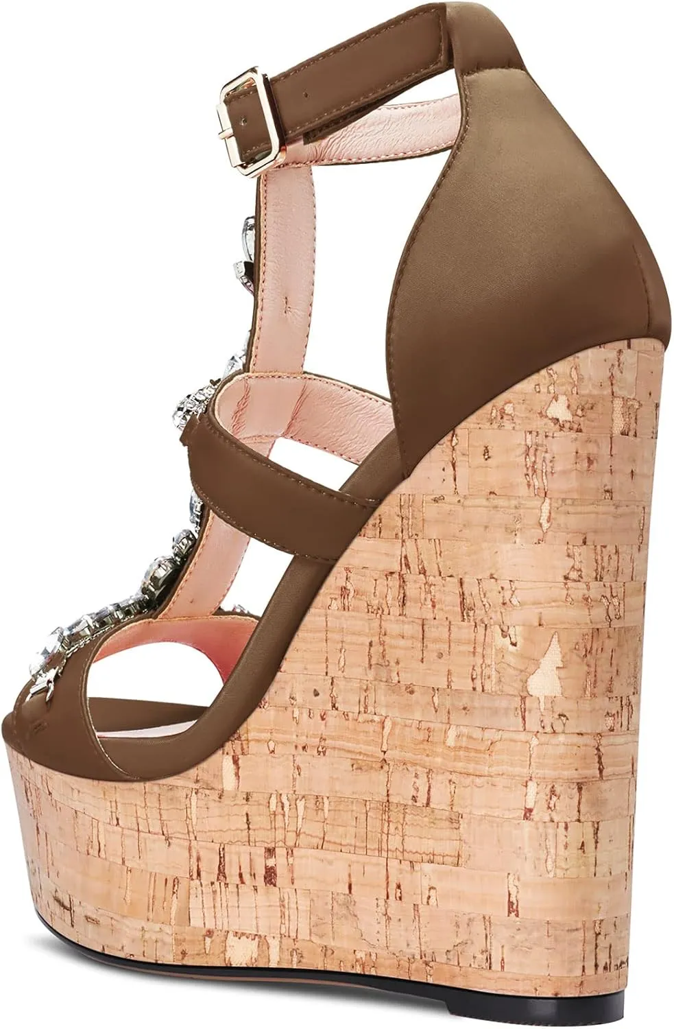 Aachcol Women Wedge Roman Sandals Peep Open Toe Chunky Block High Heel Ankle Strap Dress Shoes Satin 6 Inch