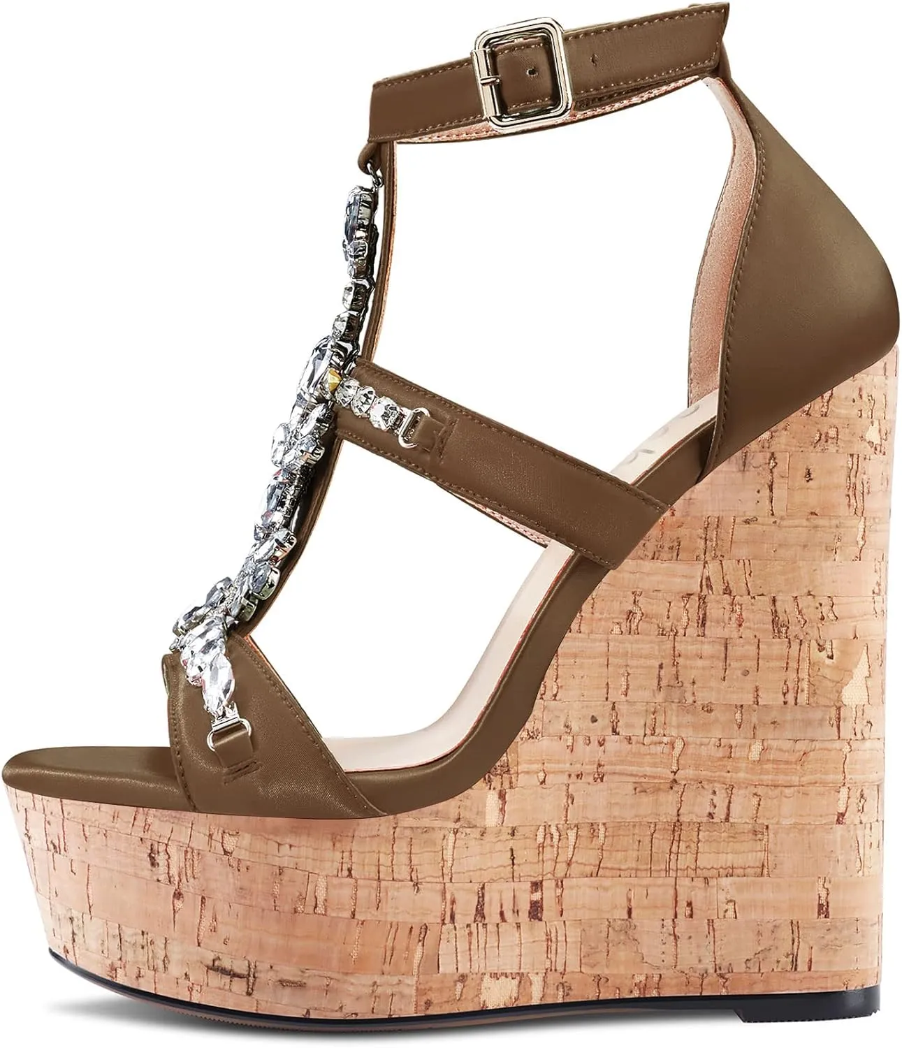 Aachcol Women Wedge Roman Sandals Peep Open Toe Chunky Block High Heel Ankle Strap Dress Shoes Satin 6 Inch