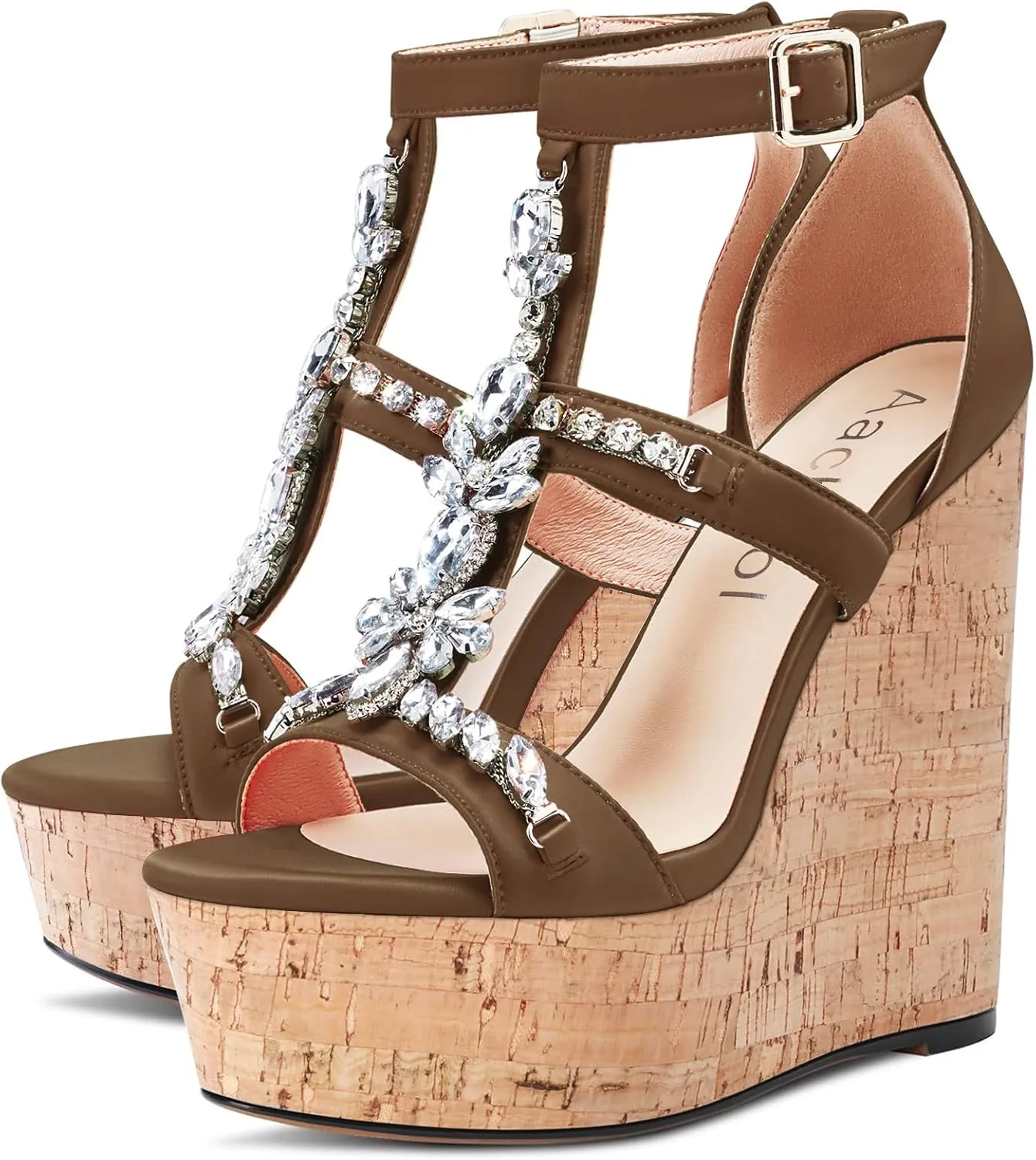 Aachcol Women Wedge Roman Sandals Peep Open Toe Chunky Block High Heel Ankle Strap Dress Shoes Satin 6 Inch