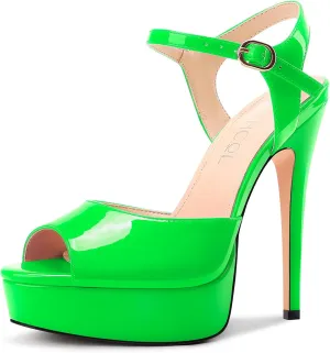 Aachcol Womens Peep Toe Platform Heels Ankle Strap Stiletto High Heel Sandals Prom Dress Shoes 5.1 Inches Heels