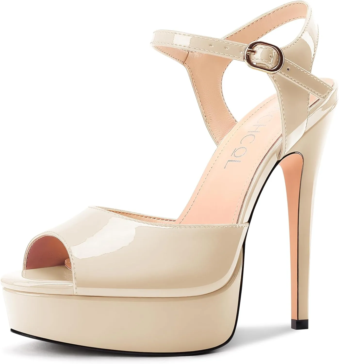 Aachcol Womens Peep Toe Platform Heels Ankle Strap Stiletto High Heel Sandals Prom Dress Shoes 5.1 Inches Heels