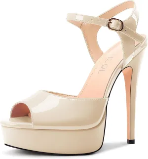 Aachcol Womens Peep Toe Platform Heels Ankle Strap Stiletto High Heel Sandals Prom Dress Shoes 5.1 Inches Heels