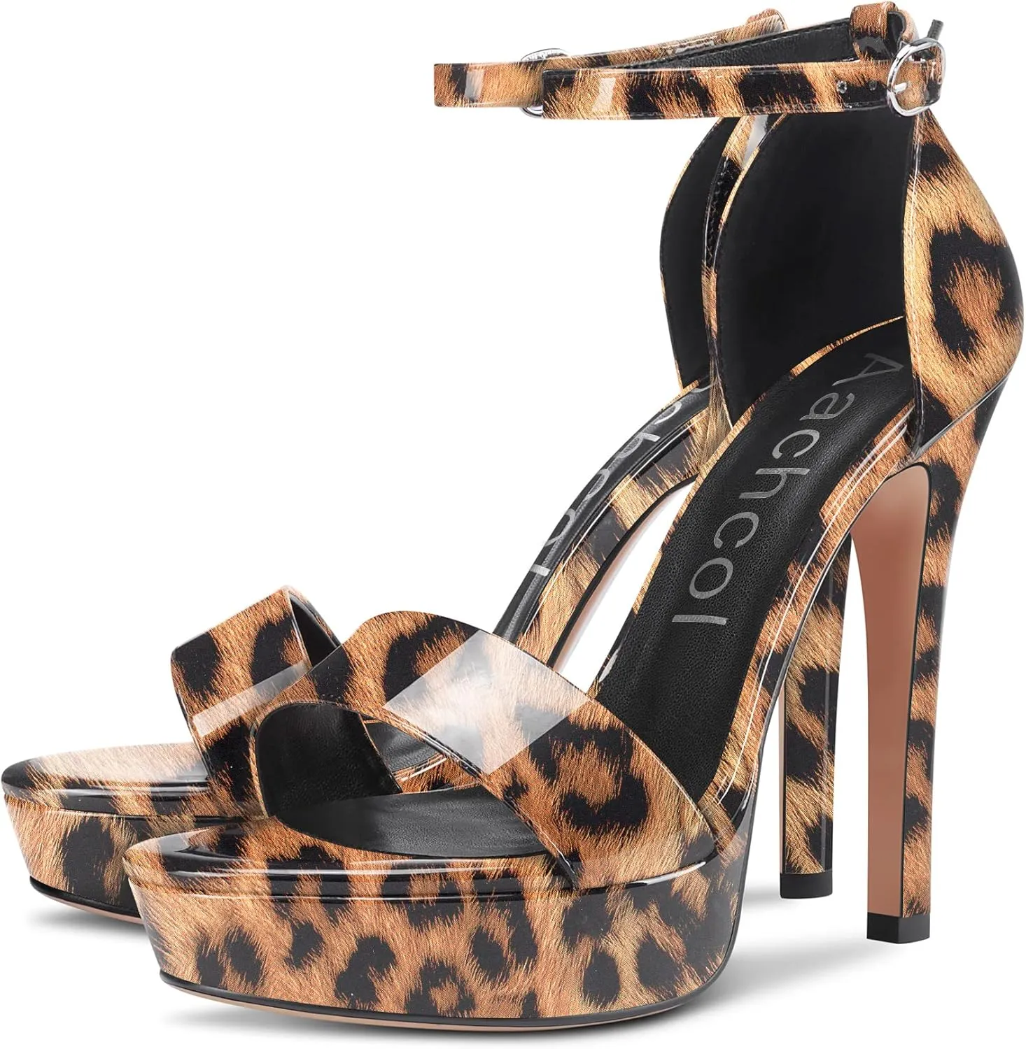Aachcol Womens Platform Sandals Peep Open Toe Stiletto High Heels Ankle Strap Buckle Sexy Dress Shoes 5.1 Inches Heels