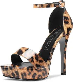 Aachcol Womens Platform Sandals Peep Open Toe Stiletto High Heels Ankle Strap Buckle Sexy Dress Shoes 5.1 Inches Heels
