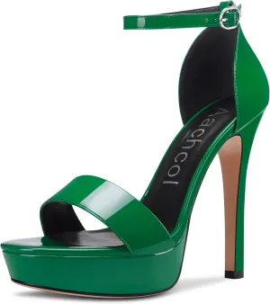 Aachcol Womens Platform Sandals Peep Open Toe Stiletto High Heels Ankle Strap Buckle Sexy Dress Shoes 5.1 Inches Heels