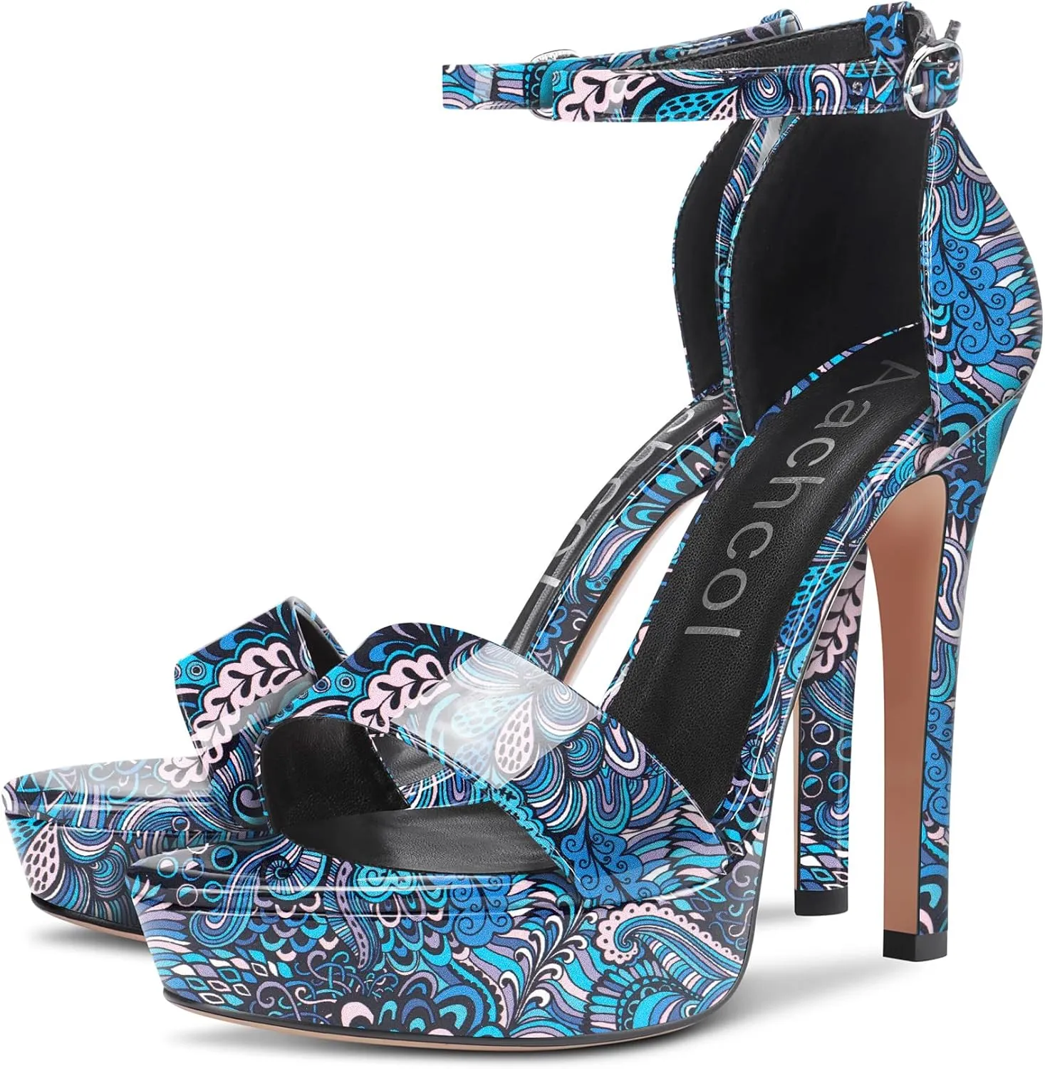 Aachcol Womens Platform Sandals Peep Open Toe Stiletto High Heels Ankle Strap Buckle Sexy Dress Shoes 5.1 Inches Heels