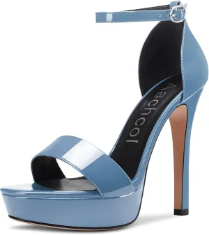 Aachcol Womens Platform Sandals Peep Open Toe Stiletto High Heels Ankle Strap Buckle Sexy Dress Shoes 5.1 Inches Heels