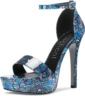 Aachcol Womens Platform Sandals Peep Open Toe Stiletto High Heels Ankle Strap Buckle Sexy Dress Shoes 5.1 Inches Heels