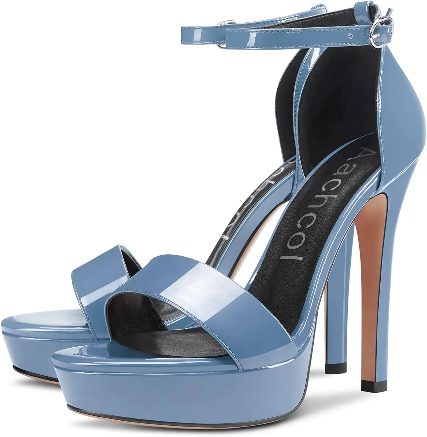Aachcol Womens Platform Sandals Peep Open Toe Stiletto High Heels Ankle Strap Buckle Sexy Dress Shoes 5.1 Inches Heels